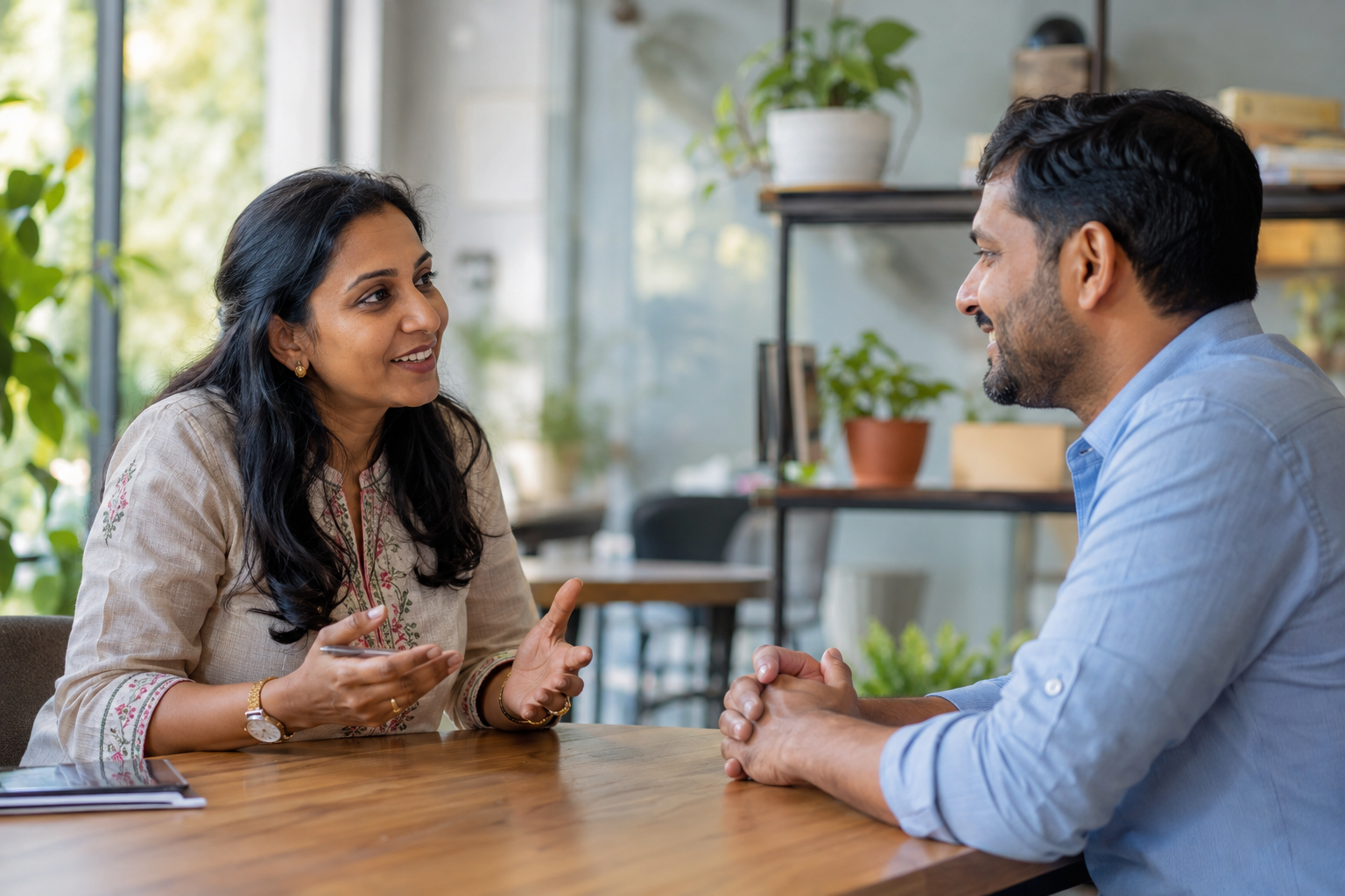 Education adviser discussing school information with a parent